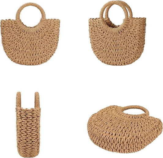 Womens Straw Beach Bag Woven Crossbody Shoulder Bags Top Handle Satchel Handbag Purse for Summer - PuriLite