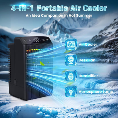 Portable Air Conditioner, 2025 Upgraded Evaporative Mini Room Air Conditioners Cooling Fan, 2~12H Timer, Portable AC Unit Air Cooler with 1000ML Water Tank, AC Portable for Room, Office, Car