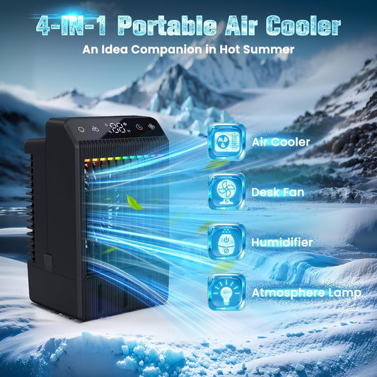 Portable Air Conditioner, 2025 Upgraded Evaporative Mini Room Air Conditioners Cooling Fan, 2~12H Timer, Portable AC Unit Air Cooler with 1000ML Water Tank, AC Portable for Room, Office, Car