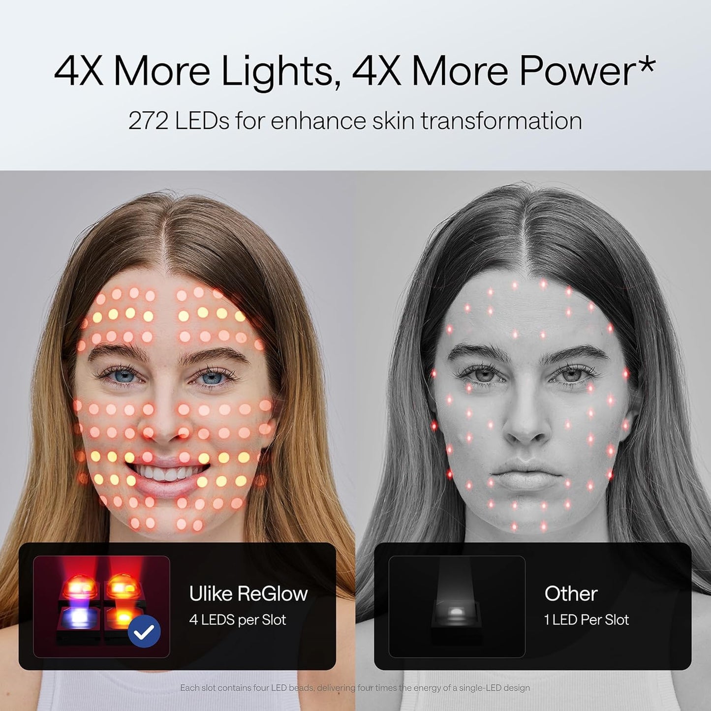 LED Light Therapy Mask - Red Light Therapy for Face - 4 Modes with Red, Blue, Yellow & Infrared Red Lights for Reduce Acne & Anti-Aging, Eye-Protection, 272 Beads, Remote Control - PuriLite