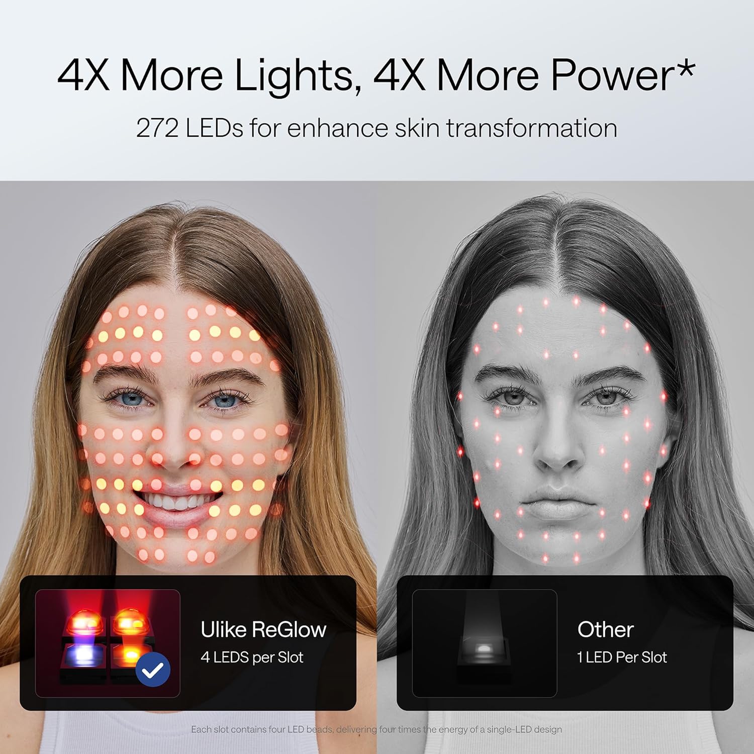 LED Light Therapy Mask - Red Light Therapy for Face - 4 Modes with Red, Blue, Yellow & Infrared Red Lights for Reduce Acne & Anti-Aging, Eye-Protection, 272 Beads, Remote Control - PuriLite