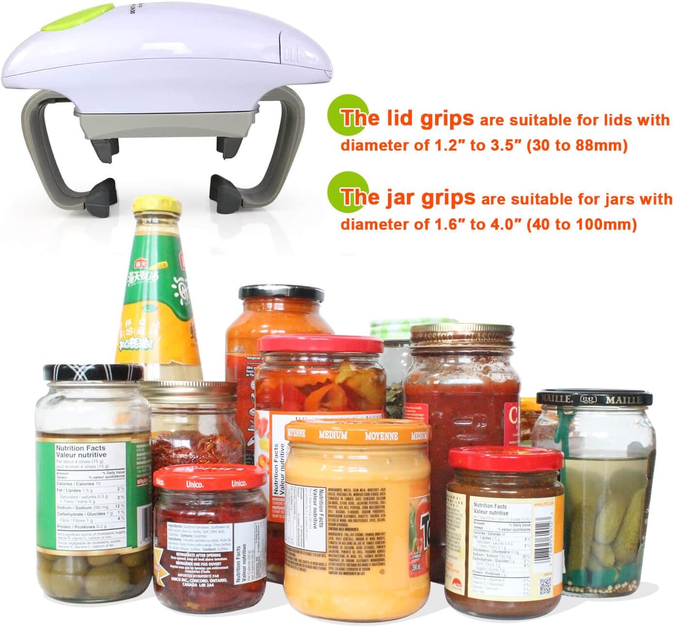 Electric Jar Opener for Arthritis Hands, Automatic One Touch Glass Jar Opener for Seniors, Battery Powered Jar Opener for Weak Hands, Powerful Kitchen Gaget Suitable for Different Sizes of Jars