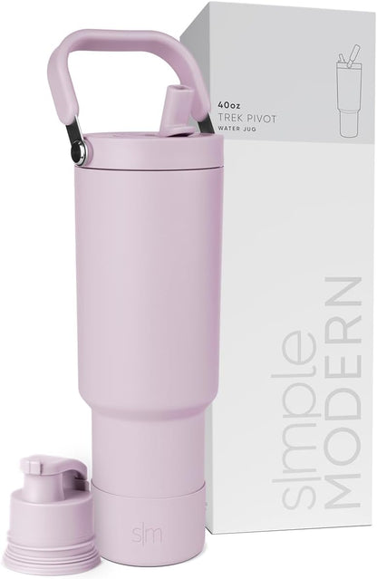 Simple Modern Trek Pivot | 40oz Flip Straw Tumbler with Handle | Water Bottle & Boot | Interchangeable Straw & Chug Lids | Insulated Stainless Steel Jug | Gym Sports Outdoors | Lavender Mist