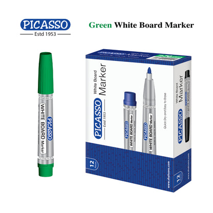 Picasso High Quality White Board Marker 12 Pcs in Cardboard Box - Available in 4 Ink Colours Blue, Black Red and Green - PuriLite