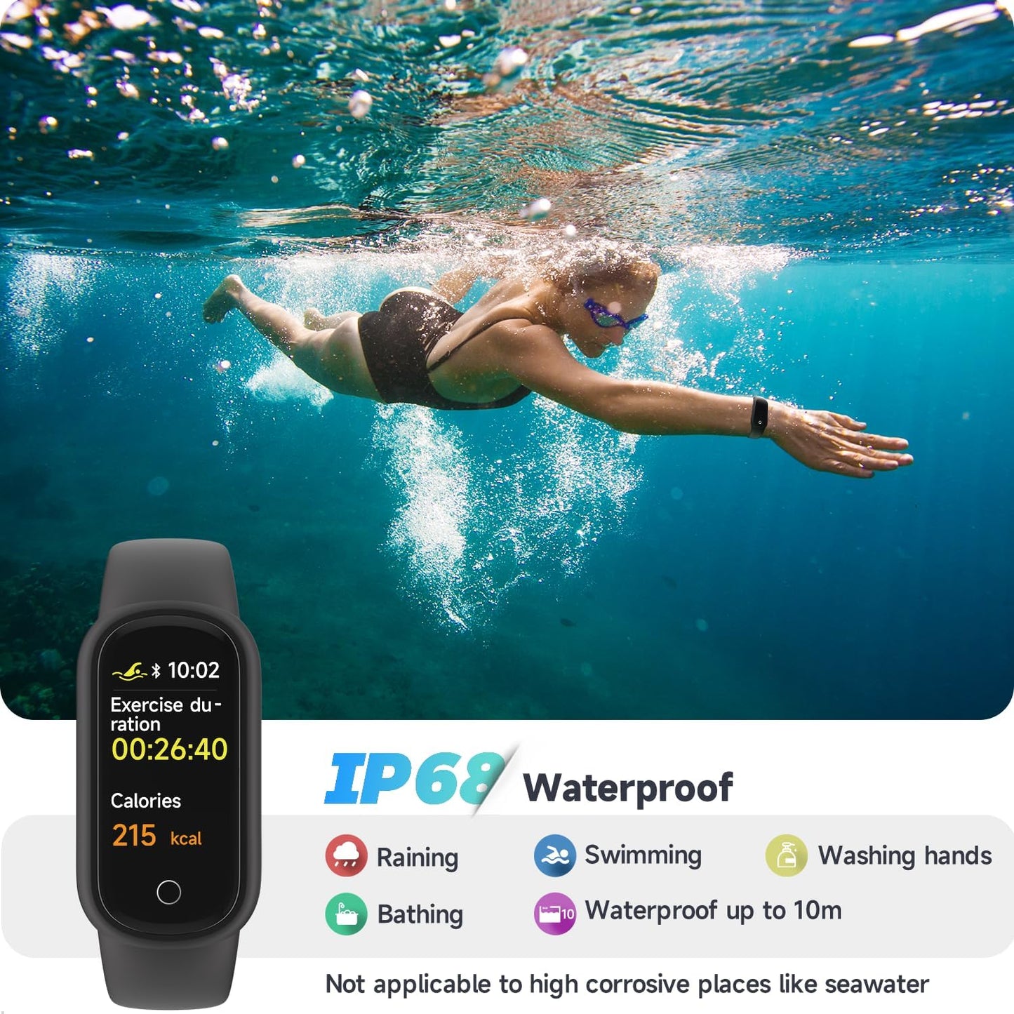 TOOBUR Fitness Tracker Watch with Sleep Tracker/IP68 Waterproof, Activity Tracker with Pedometer Step Counter, Health Watch for Women Men with 14 Sports Compatible Android iOS, Black