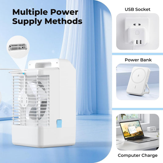 Portable Air Conditioners with Display, 1000ml Mini Air Conditioner 4-in-1 Air Cooler Remote Humidifier Mini AC with Dual Spray & 7 Colors Light, 4 Speeds Timing Personal Air Conditioner Cooling Fan