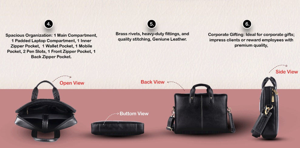 Hammonds LB105 Premium Cow Leather Laptop Bag for Men | Genuine Cow Leather Office Bag | 16-Inch Business Laptop Bag | Professional Work Bag | Corporate Gift Bag - PuriLite