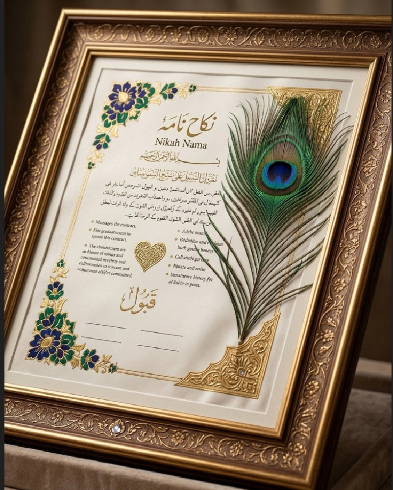 Large Luxury Handmade Nikah Signing Pen | Peacock Feather Wedding Keepsake Bridal Gift