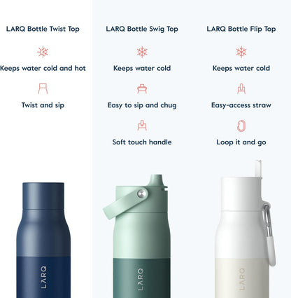 LARQ Bottle Twist Top 17oz - Insulated Stainless Steel Water Bottle | BPA Free | Reusable Water Bottle for Camping, Office, and Travel | Keep Drinks Cold and Hot, Monaco Blue