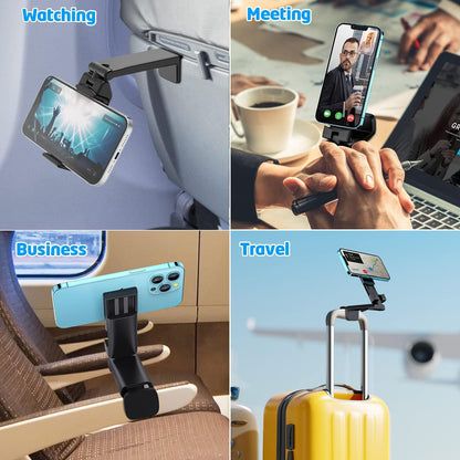 2 Pack Airplane Phone Holder Mount,NOZEWOWA 360 Degree Rotation Flight Mount Clip Portable Foldable Travel Essential for Flying Plane Tray Seat Back Voyage Gadget Women Men Toddler