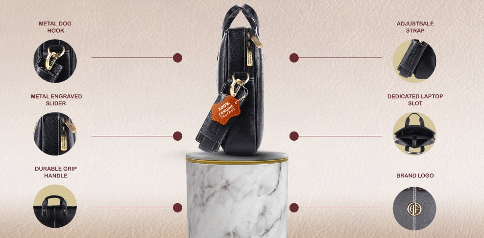 Hammonds LB105 Premium Cow Leather Laptop Bag for Men | Genuine Cow Leather Office Bag | 16-Inch Business Laptop Bag | Professional Work Bag | Corporate Gift Bag - PuriLite