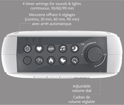 Baby Brezza Adjustable Baby Sound Machine and Night Light with 18 Sounds – Small, Portable Design for Easy Travel or Crib Use – Includes Lullaby, Nature, White Noise, Waves + More – USB Powered