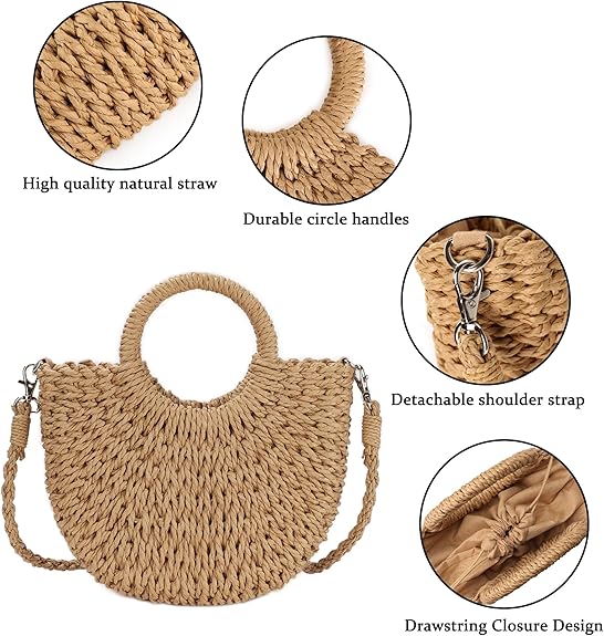 Womens Straw Beach Bag Woven Crossbody Shoulder Bags Top Handle Satchel Handbag Purse for Summer