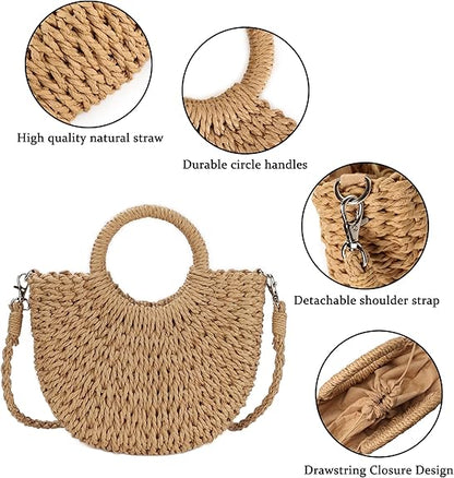 Womens Straw Beach Bag Woven Crossbody Shoulder Bags Top Handle Satchel Handbag Purse for Summer