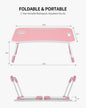 FISYOD Foldable Laptop Table, Portable Lap Desk Bed Table Tray, Laptop Stand with Cup Holder & Tablet Slot & Lifting Handle for Working Writing Drawing & Eating (Pink)