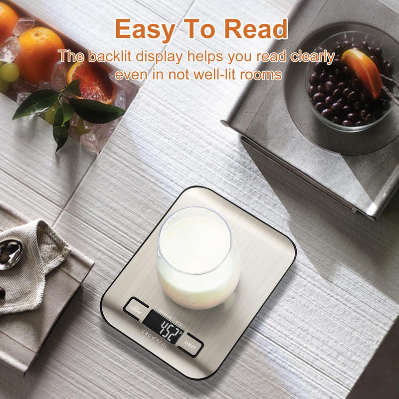 CROWNFUL Food Scale, 11lb Digital Kitchen Scales Weight Ounces and Grams for Cooking and Baking, 6 Units with Tare Function (Battery Included)
