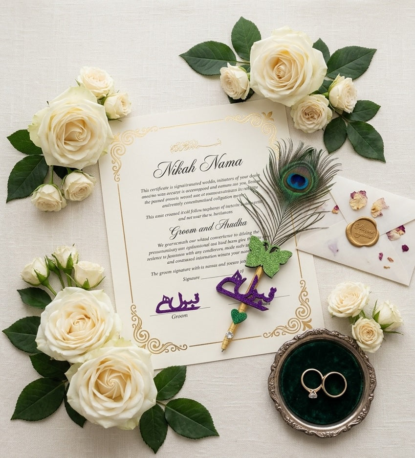 Large Luxury Handmade Nikah Signing Pen | Peacock Feather Wedding Keepsake Bridal Gift