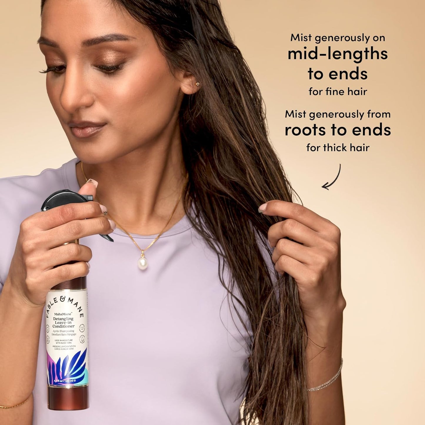 Fable & Mane Detangling Leave-In Conditioner, with UV Heat Protection for Smooth, Hydrated, Tangle-free Hair. Enriched with Aloe Vera (4.7 fl oz / 140ml)