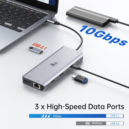 Laptop Docking Station Dual Monitor, LIONWEI 13-in-1 USB C Docking Station w/ 4K 2 HDMI, DP, Ethernet, 5 USB A/C 3.1/2.0, 100W PD, SD/TF, Audio, USB C Hub Multiport Adapter for Dell/HP/Lenovo/Surface