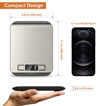 CROWNFUL Food Scale, 11lb Digital Kitchen Scales Weight Ounces and Grams for Cooking and Baking, 6 Units with Tare Function (Battery Included)