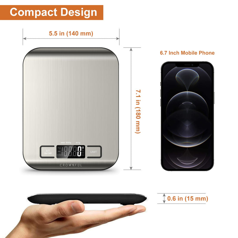 CROWNFUL Food Scale, 11lb Digital Kitchen Scales Weight Ounces and Grams for Cooking and Baking, 6 Units with Tare Function (Battery Included)
