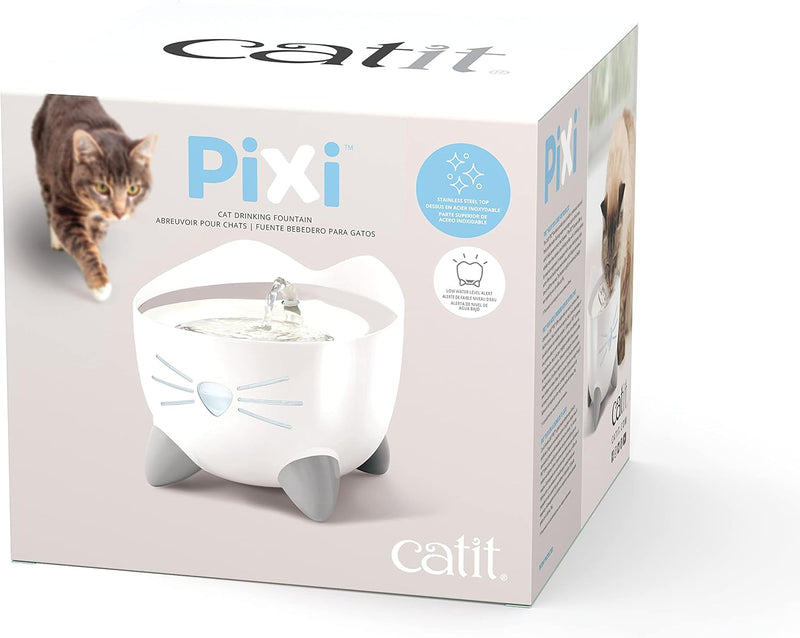 Catit PIXI Cat Water Fountain, 2.5 L, White, Modern Cat Fountain, Silent Pump for Indoor Cats, Different Flow Settings, Fontaine Pour Chat, Pet Water Fountains