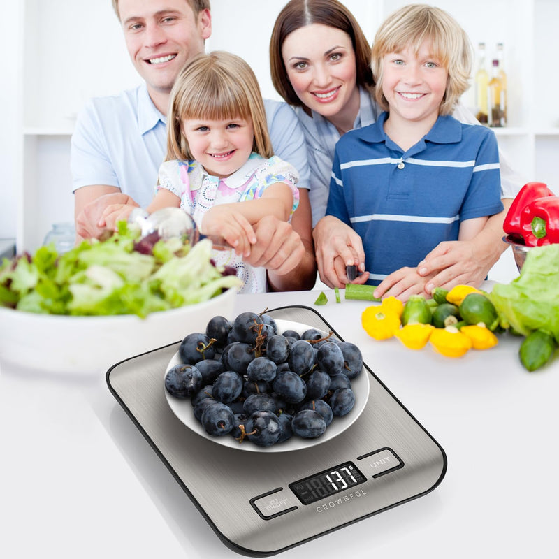 CROWNFUL Food Scale, 11lb Digital Kitchen Scales Weight Ounces and Grams for Cooking and Baking, 6 Units with Tare Function (Battery Included)