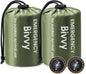 Emergency Sleeping Bag, 2 Pack Portable Survival Thermal Bivy Sack, Waterproof Lightweight Survival Shelter Blanket Bags with Compass for Camping Hiking Outdoor Adventure