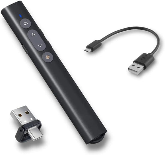 BzLine [Rechargeable] Presentation Clicker and Laser Pointer | Slide Advancer for Powerpoint, Google Slides | Long Range, USB & USB-C | Compatible with Mac/Windows | Volume Control - Built-in Battery