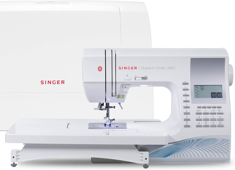 SINGER Quantum Stylist 9960 Computerized Sewing & Quilting Machine with Extension Table & Accessory Kit | 600 built-in stitches & Lettering, Full Metal Frame, LED Light & High-End Touch buttons