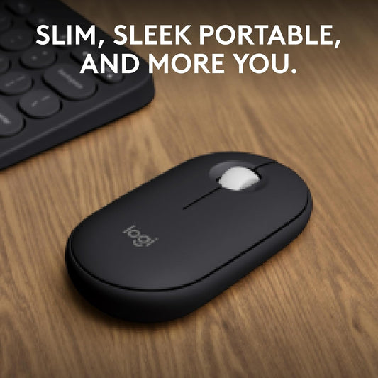 Logitech Pebble Mouse 2 M350s Slim Bluetooth Wireless Mouse, Portable, Lightweight, Customizable Button, Quiet Clicks, Easy-Switch for Windows, macOS, iPadOS, Android, Chrome OS - Black - PuriLite
