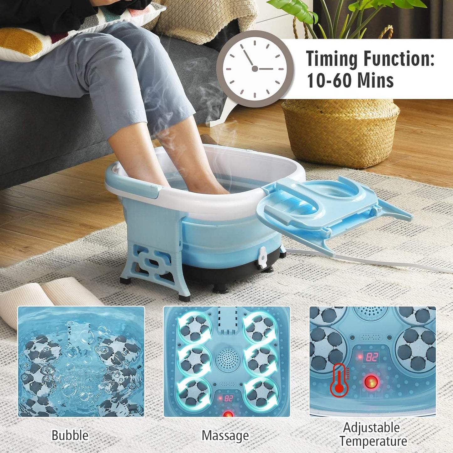 COSTWAY Foot Spa Bath Massager, Collapsible Portable Feet Salon Tub with Adjustable Heating Temperature & Electric Roller, Remote Control for Easy Operation, Infrared Lights, Bubbles Function