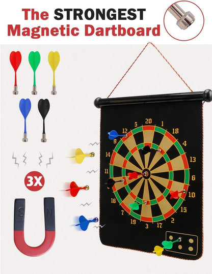 Ranslen Magnetic Dart Board for Kids and Adults, Boy Toys, Double Sided Board Games, Indoor Outdoor Darts Game with 15pcs Magnetic Darts, Gift for Age 5 6 7 8 9 10 11 12 Year Old Boys