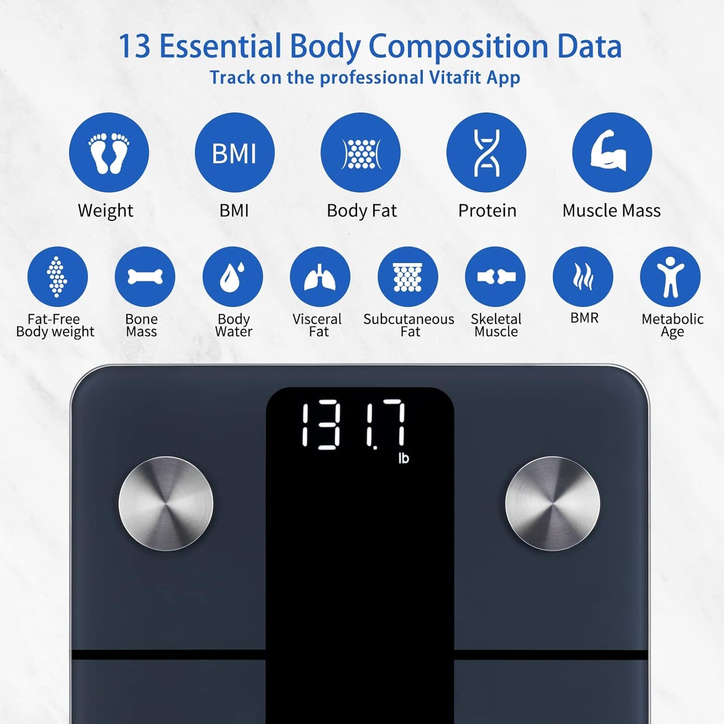 Smart Bathroom Scale Body Weight, Weight Scale Professional Factory Since 2001, App Sync 13 Body Composition Including BMI, Body Fat and Muscle, 400lb in 0.1lb Precision, White LED, Black