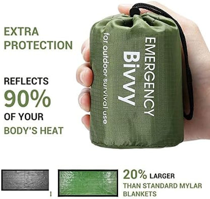Emergency Sleeping Bag, 2 Pack Portable Survival Thermal Bivy Sack, Waterproof Lightweight Survival Shelter Blanket Bags with Compass for Camping Hiking Outdoor Adventure