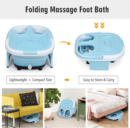 COSTWAY Foot Spa Bath Massager, Collapsible Portable Feet Salon Tub with Adjustable Heating Temperature & Electric Roller, Remote Control for Easy Operation, Infrared Lights, Bubbles Function