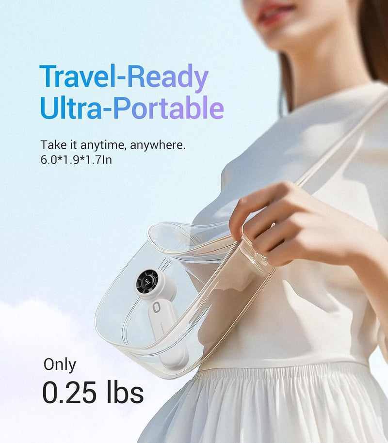 iTurbo Handheld Turbo Fan, Mini Foldable Portable Rechargeable Battery Hand Fans, 5 Gear High Speeds Led Display,Powerful Airflow, Small Fan Travel Essentials Beach, Outdoor, Work