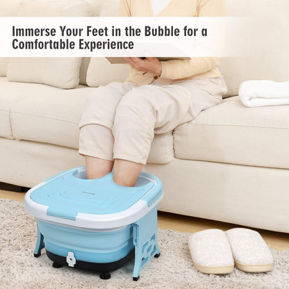COSTWAY Foot Spa Bath Massager, Collapsible Portable Feet Salon Tub with Adjustable Heating Temperature & Electric Roller, Remote Control for Easy Operation, Infrared Lights, Bubbles Function