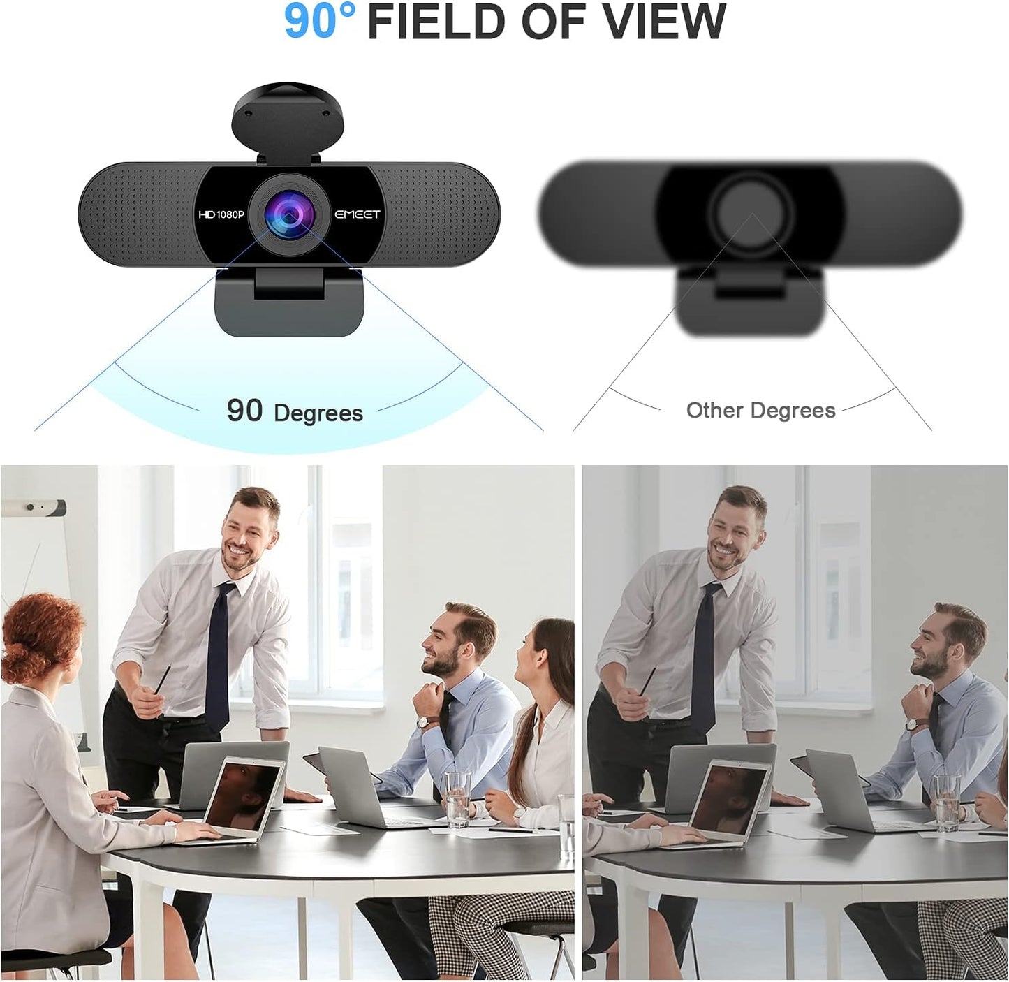 EMEET 1080P Webcam with Microphone, C960 Web Camera, 2 Mics Streaming Webcam with Privacy Cover, 90°View Computer Camera, Plug&Play USB Webcam for Calls/Conference, Zoom/Skype/YouTube, Laptop/Desktop - PuriLite