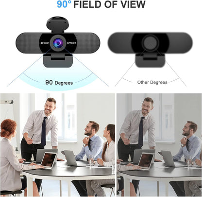 EMEET 1080P Webcam with Microphone, C960 Web Camera, 2 Mics Streaming Webcam with Privacy Cover, 90°View Computer Camera, Plug&Play USB Webcam for Calls/Conference, Zoom/Skype/YouTube, Laptop/Desktop - PuriLite