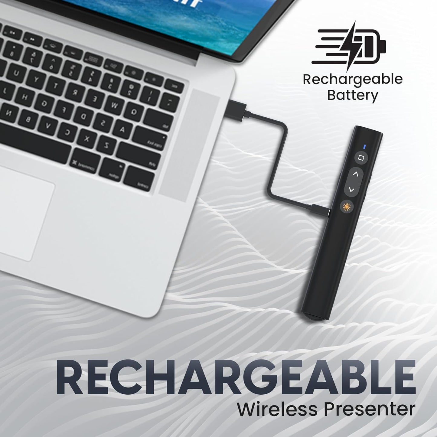 BzLine [Rechargeable] Presentation Clicker and Laser Pointer | Slide Advancer for Powerpoint, Google Slides | Long Range, USB & USB-C | Compatible with Mac/Windows | Volume Control - Built-in Battery