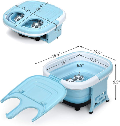 COSTWAY Foot Spa Bath Massager, Collapsible Portable Feet Salon Tub with Adjustable Heating Temperature & Electric Roller, Remote Control for Easy Operation, Infrared Lights, Bubbles Function