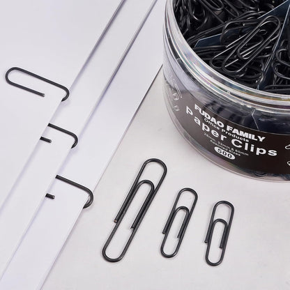 FUDAO FAMILY 500pcs Paper Clips Assorted Sizes, Small, Medium and Large（1.1inch, 1.3inch and 2inch) Paper Clips, Vinyl Coated Paperclips for Office, School, Home Supplies (Black)