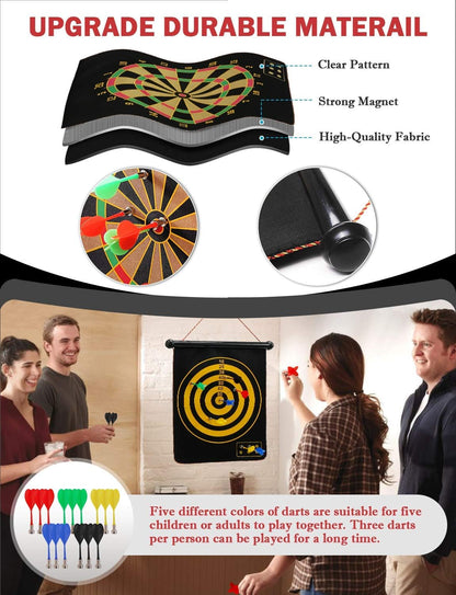 Ranslen Magnetic Dart Board for Kids and Adults, Boy Toys, Double Sided Board Games, Indoor Outdoor Darts Game with 15pcs Magnetic Darts, Gift for Age 5 6 7 8 9 10 11 12 Year Old Boys