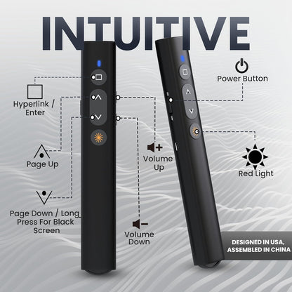 BzLine [Rechargeable] Presentation Clicker and Laser Pointer | Slide Advancer for Powerpoint, Google Slides | Long Range, USB & USB-C | Compatible with Mac/Windows | Volume Control - Built-in Battery