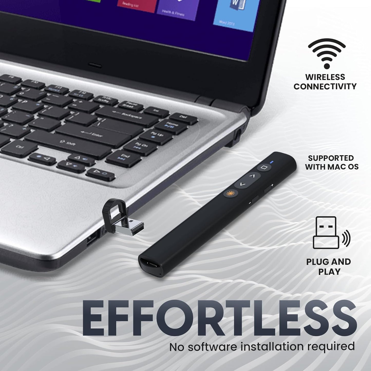 BzLine [Rechargeable] Presentation Clicker and Laser Pointer | Slide Advancer for Powerpoint, Google Slides | Long Range, USB & USB-C | Compatible with Mac/Windows | Volume Control - Built-in Battery