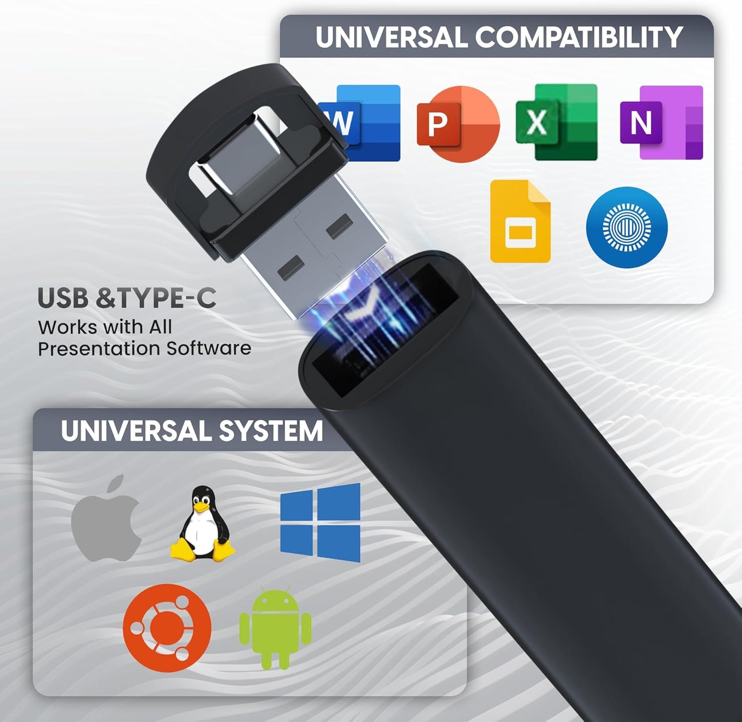 BzLine [Rechargeable] Presentation Clicker and Laser Pointer | Slide Advancer for Powerpoint, Google Slides | Long Range, USB & USB-C | Compatible with Mac/Windows | Volume Control - Built-in Battery