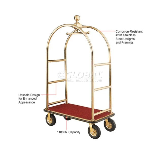 Global Industrial™ Bellman Cart Curved Uprights, 8" Pneumatic Casters, Gold Stainless Steel