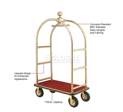 Global Industrial™ Bellman Cart Curved Uprights, 8" Pneumatic Casters, Gold Stainless Steel