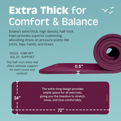 Retrospec Solana Yoga Mat 1/2" Thick w/Nylon Strap for Men & Women - Non Slip Excercise Mat for Yoga, Pilates, Stretching, Floor & Fitness Workouts